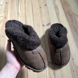 UGG Coquette Suede Slippers Womens 8 Chocolate Brown Sheepskin Scuff S/N 5125